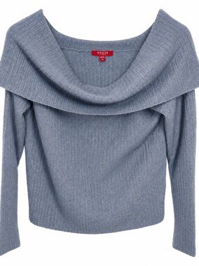 GUESS XL Off Shoulder Ribbed Knit Sweater Gray Blue Soft Girl Cozy Top